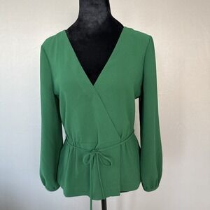 J. Crew Green Faux Wrap Blouse With Side Zipper Size 6-NWOT